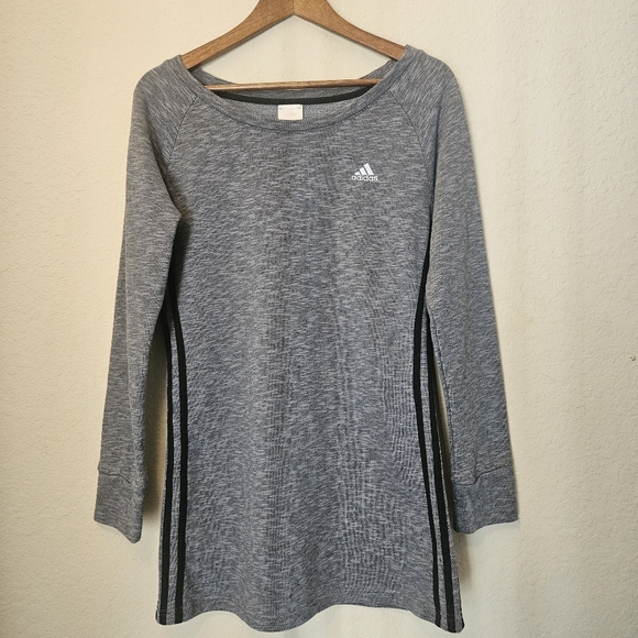 adidas Dresses & Skirts - Adidas Grey Long Sleeve Sweatshirt Dress Womens Small Grey‎ Black Side Stripe
